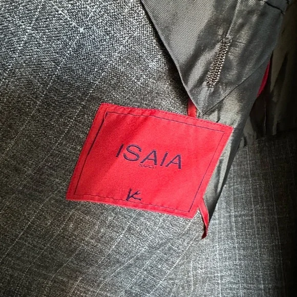 ISAIA Silk Wool Double Breasted Windowpane Taupe Suit EU52 - Picture 6 of 11